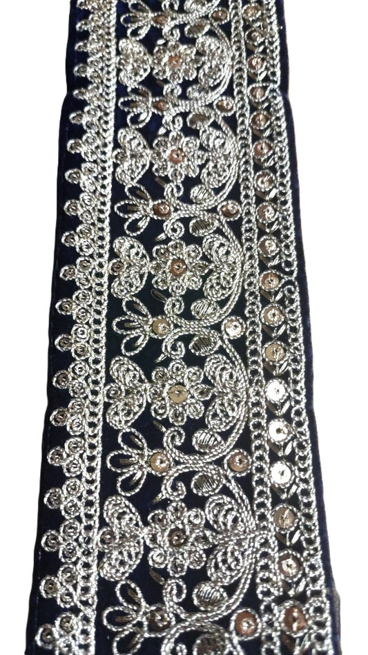 Galon bleu marine motifs dores b