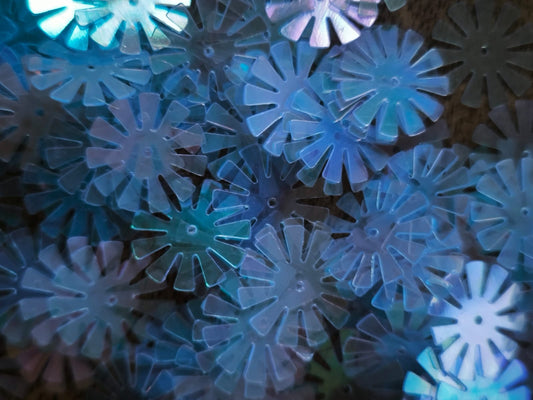 Paillettes fleurs soleil bleu irisé 15 mm