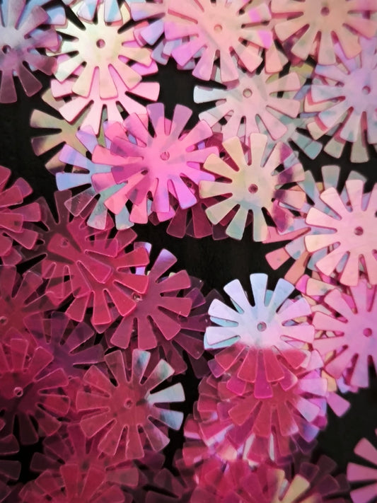 Paillettes fleurs soleil rose irisé 15 mm