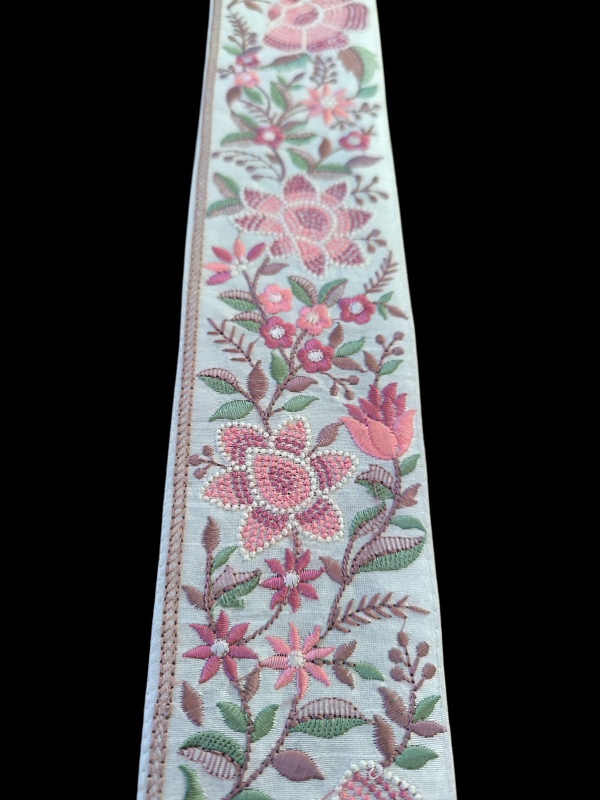 Galon Brodé Écru 7 cm - Fleurs Rose Saumon Ocre Cuivre Ancien