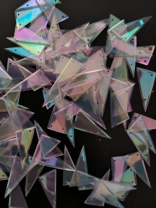 Paillettes Triangles Crystal Irisé Reflets Bleu Rose pour Broderie - 15x28mm