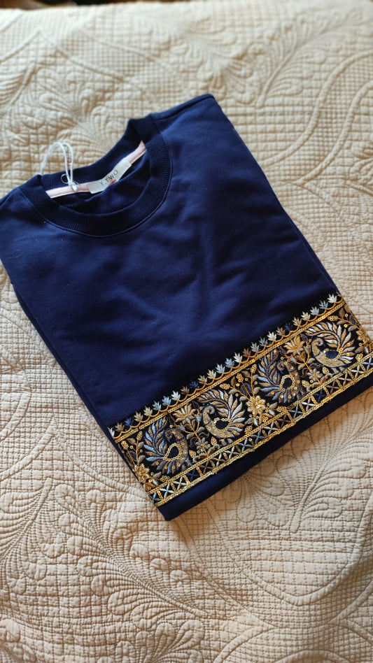 sweat shirt brode bleu marine galon phenix A