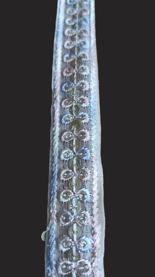 Bande brodee orange pastel degrade bleu