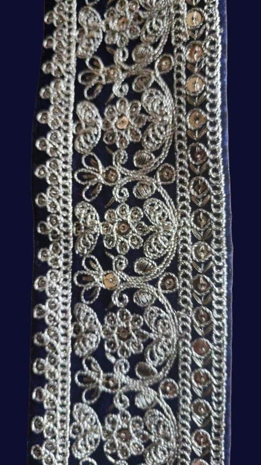 Galon bleu marine motifs dores