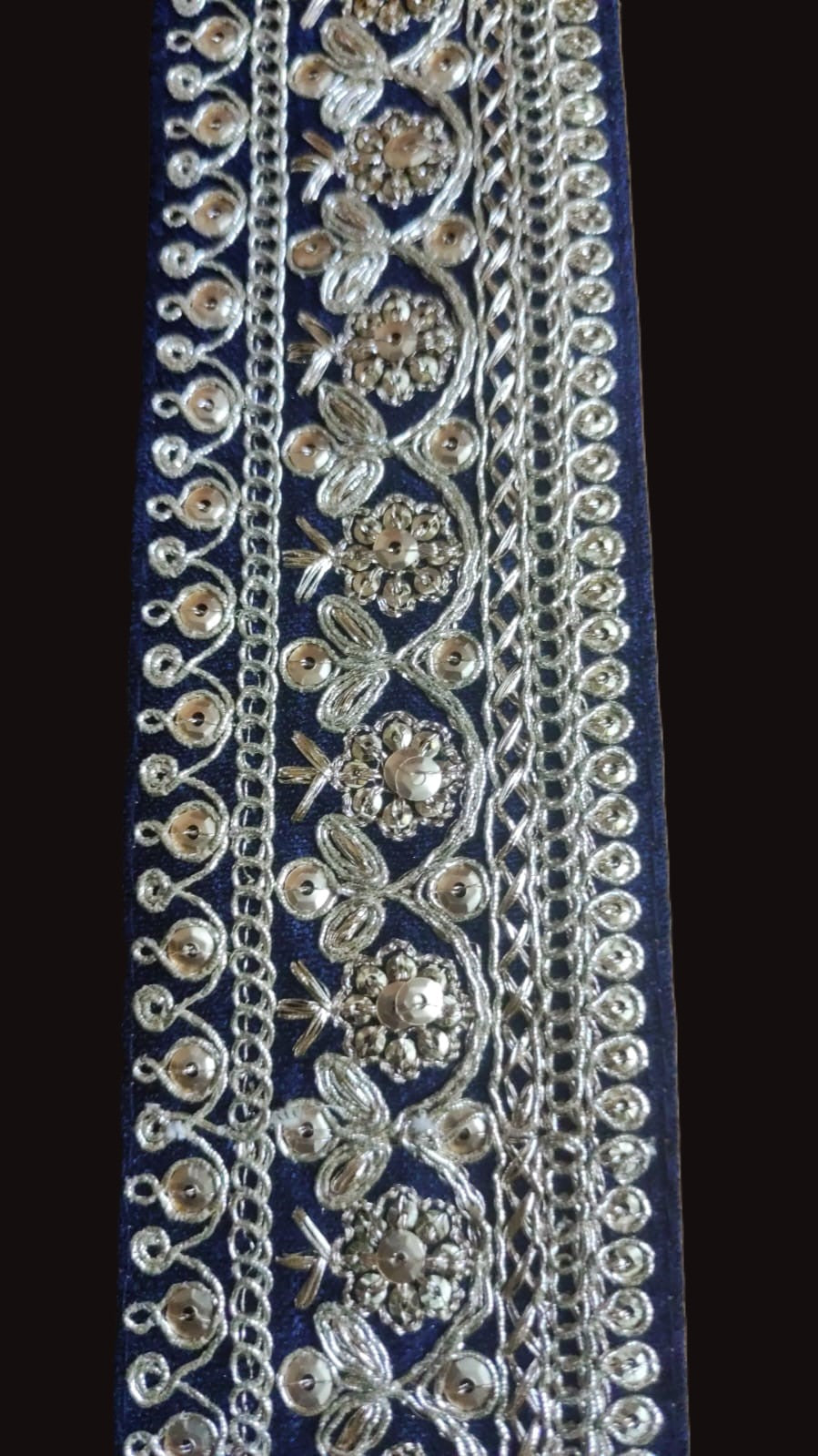 Galon bleu ocean brode motifs dores