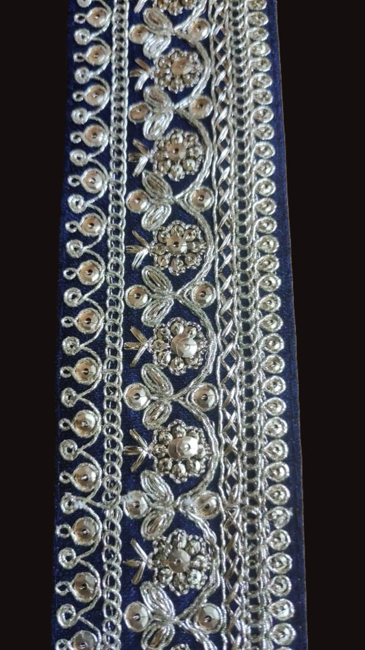 Galon bleu ocean brode motifs dores