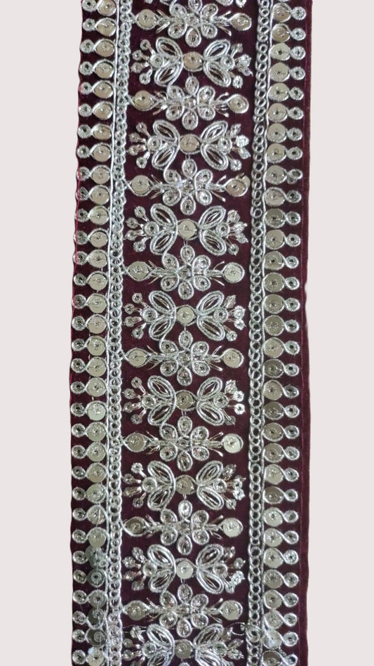 Galon bordeaux motifs dores double liserets a