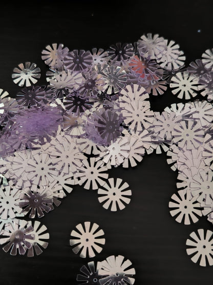 Paillettes fleurs soleil violet miroir 15 mm