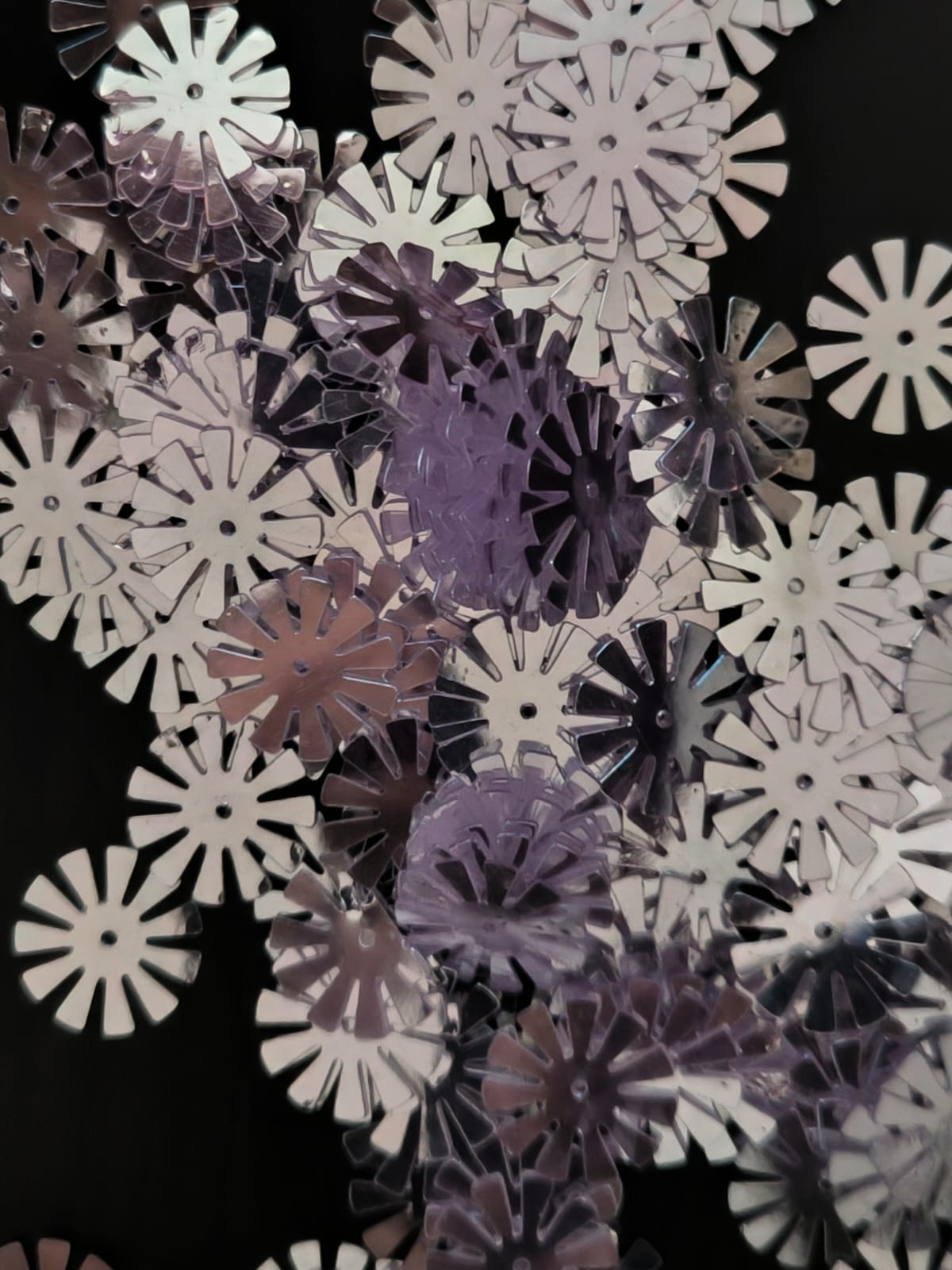 Paillettes fleurs soleil violet miroir 15 mm