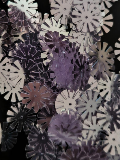 Paillettes fleurs soleil violet miroir 15 mm