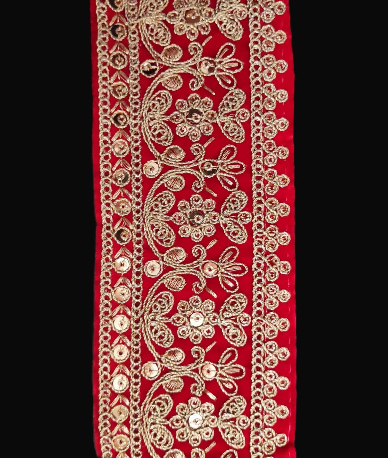 Galon zari rouge motifs dorés