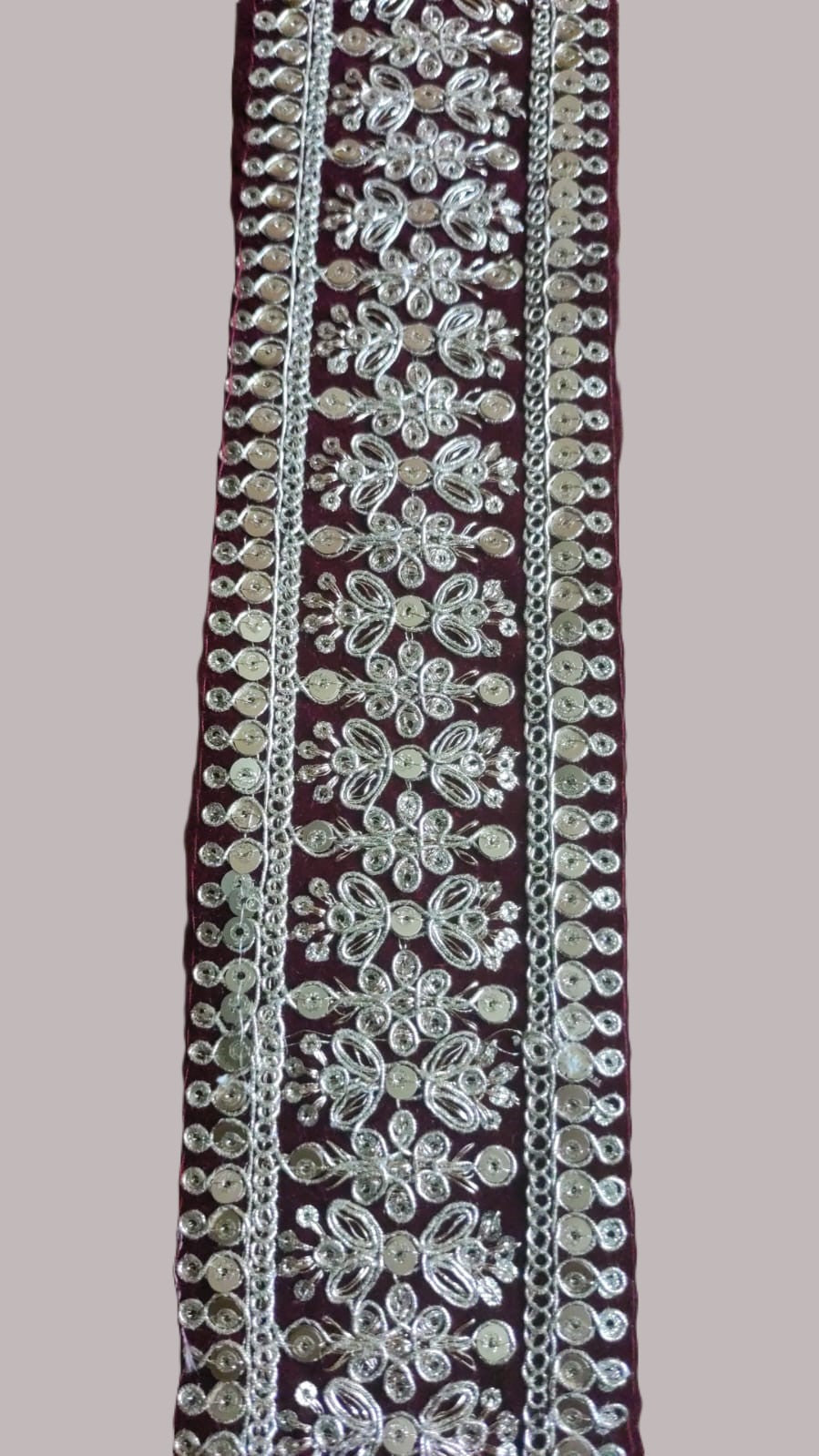 Galon zari bordeaux motifs dorés double liseret