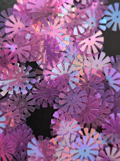 Paillettes fleurs soleil violet irisé 15 mm