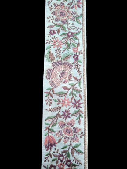 Galon Brodé Écru 7 cm - Fleurs Rose Cuivre Bronze Ocre Ancien